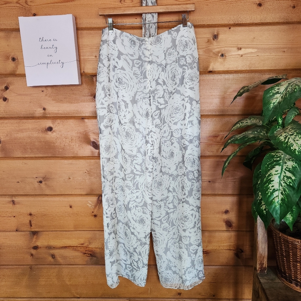 Linda Allard Ellen Tracy 100% Silk Pants Wide Leg Floral Chiffon Sheer Sz 6 X30" - Picture 8 of 9